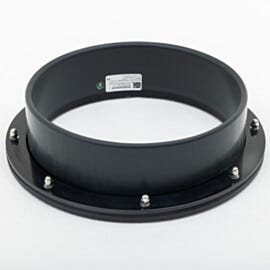 Exterior of polypropylene glovebox port with round cutout and neoprene gaskets | 1672-23 displayed