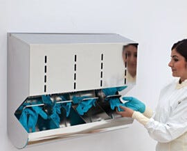 BioSafe® stainless steel glove dispensers allow easy access to loose gloves and supplies; easy-open top for clean, fast restocking | 4951-33-2 displayed