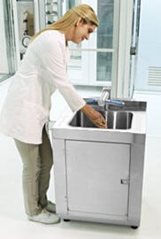 Stainless steel ISO-compliant hands-free sink and dryer station minimizes sources of microbial growth | 9600-60C displayed