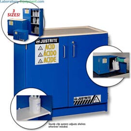 Wood laminate resists nearly all acids and corrosives and double key sets for extra safety and security; shelf clip system makes adjusting easy and convenient | 3618-08 displayed