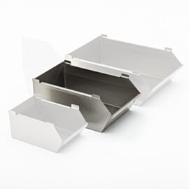 The medium-size bin used on the Mobile Storage Bin Rack to hold assembly parts within easy reach | 9611-78 displayed