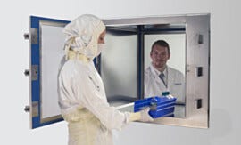 ISO 4 BioSafe® Pass-Throughs use a seamless, lipless design with radius corners, autoclavable doors, and an isolated interlock for a cleaner interior | 2636-79C displayed