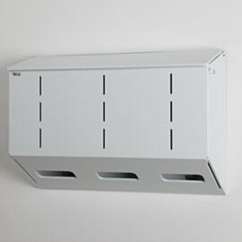 Polypropylene medical glove holder with 3 compartments, wall mount, no catch basin, 24" W x 8" D x 17" H | 4952-72A displayed