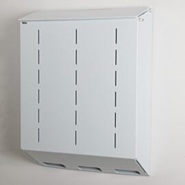 Polypropylene glove holder with 3 compartments, wall mount design and no catch basin, 24" W x 8" D x 32" H | 4952-77A displayed