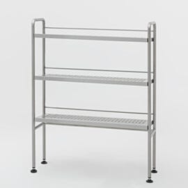 Round tube stainless steel work-in-progress rack; 3 perforated shelves with reverse slope. | 9611-25A displayed