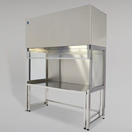 Stainless steel fume hood includes 10"-diameter duct flange, sliding shield, static-dissipative PVC side panels and (table and light optional) | 2400-05 displayed
