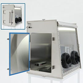Side access doors allow quick transfer of equipment/materials into a stainless steel glove box (available in many sizes) | 1685-96-300 displayed