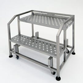 Stainless steel portable step ladder; 316L SS, 2 steps, 300lb capacity, perforated with diamond plating, ISO 5   |  2805-83A displayed