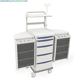 Antimicrobial biomedical cart by Intermetro with right and left swingout pods with drawers and dividers  |  1306-86 displayed