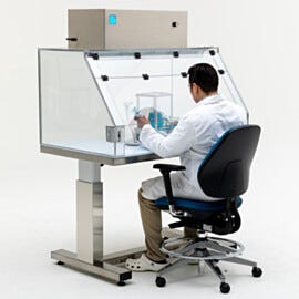 ValuLine® benchtop fume hood with optional high-output 1,200 CFM blower module; system can be ducted to outside exhaust  |  5052-04 displayed