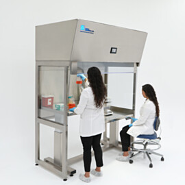 Automatic height adjusting tables fit perfectly inside free-standing laminar flow clean benches; helps isolate vibration from the fans mounted above the hood | 3504-02A displayed