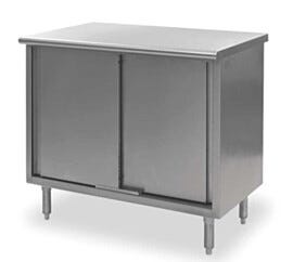 The Enclosed Base Worktables are fabricated of 304 stainless steel, with sliding or hinged doors | 5656-10A displayed