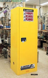 Yellow Slimline safety cabinets by Justrite are fire resistant double wall, air insulated and welded steel construction | 1619-90 displayed