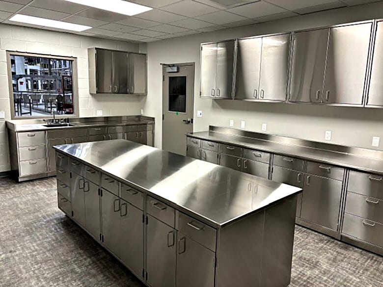 SEFA 8M stainless casework in 304/316 steel. Custom sizes, shapes & features. Cleanroom-ready. Ships ready to install.  |  2902-76 displayed