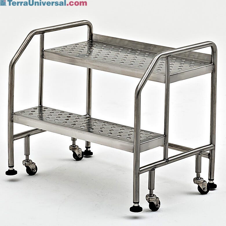 Terra’s BioSafe® 2 step ladder offers a minimized crevice design that streamlines cleaning and limits particle buildup | 2805-83B displayed