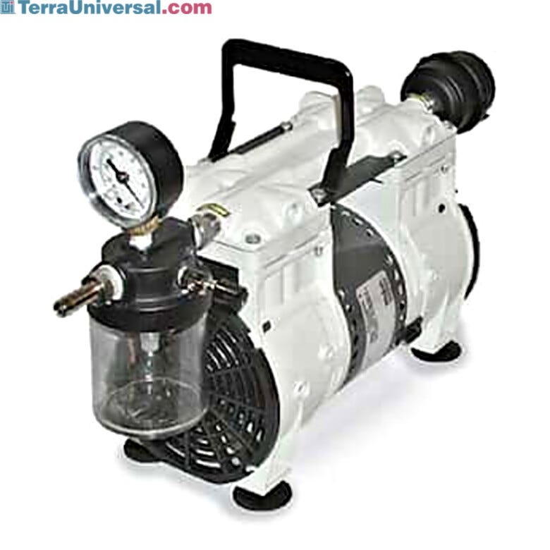 Two head WOB-L piston high capacity vacuum pump w/controller, gauge