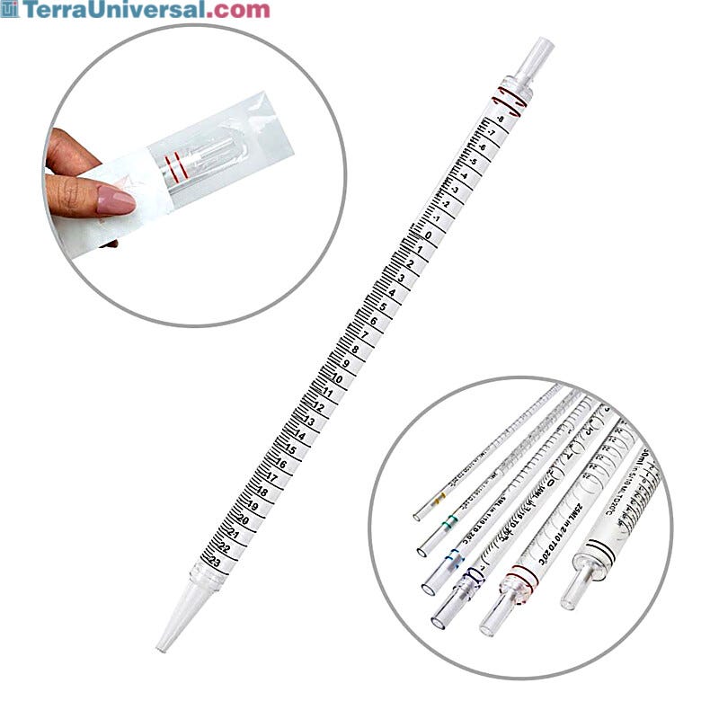 The 25mL red serological pipettes have a plugged cotton