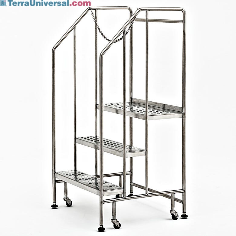 Terra’s BioSafe® 3 step ladder features a design with minimal crevices, making cleaning easier and reducing the accumulation of particles | 2805-85B displayed