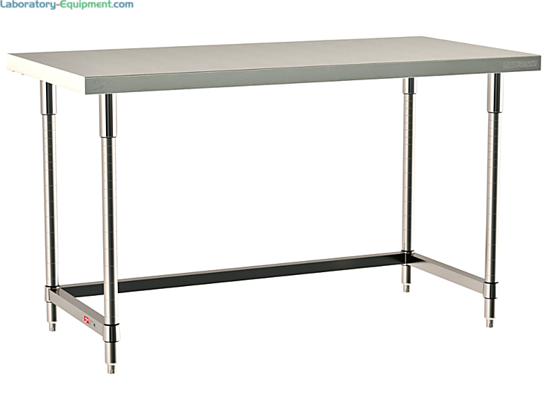 All 304 Stainless Steel TableWorx Work Tables with 3-Sided Frame by Metro for lab, electronics, pharma and general science applications; size and mobile options | 1544-PP-01 displayed