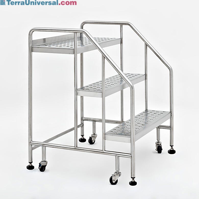 3 step mobile BioSafe® stainless steel ladders are ideal for hygienic environments | 2805-85B displayed