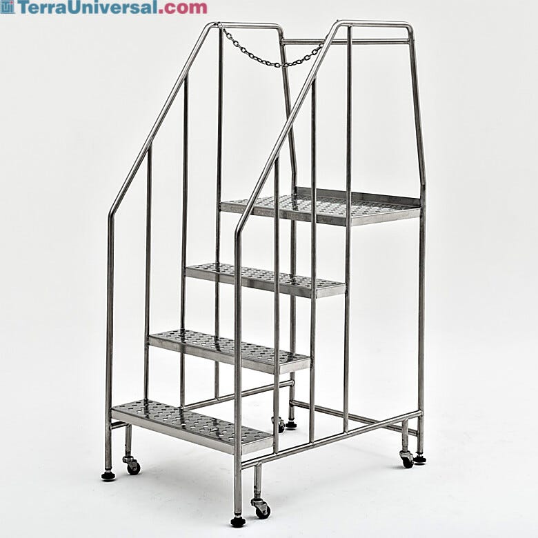 Terra’s BioSafe® 4 step ladder is designed with minimal crevices to simplify cleaning and limit particle buildup | 2805-86B displayed