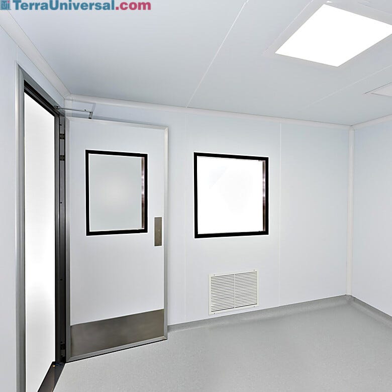 Flexible and scalable cleanroom design accommodates utility connections, such as compressed gas, vacuum, plumbing, phone and Ethernet lines