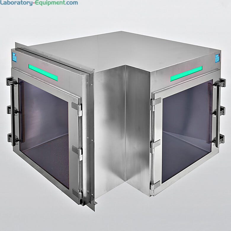 Create convenient 90-degree angle pass-through configurations for tight cleanroom corner walls  |  2636-99 displayed