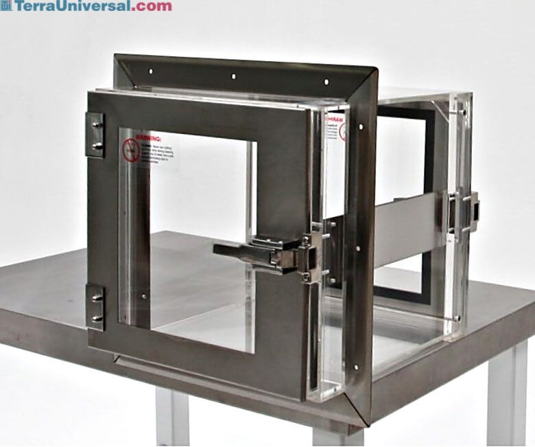 Reduces contamination by providing a clean way to transfer equipment. Shown mounted on wall  |  1993-12D displayed