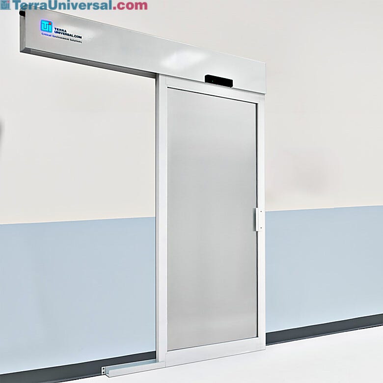Right sliding, powder coated aluminum door that provides a hands-free entrance into the other room  |  6602-69-PC displayed