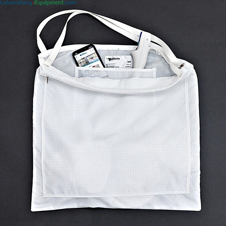 Cleanroom tool and garment bag with ESD-safe fabric is perfect for smart phones, small laptops, tools, and more; zippers prevent belongings from falling out | 4954-70A displayed