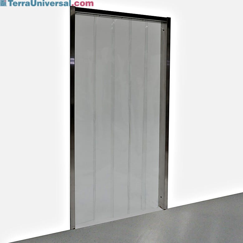 Pre-hung strip curtain door with stainless steel frame and anti-static PVC strip curtains  |  6606-01 displayed