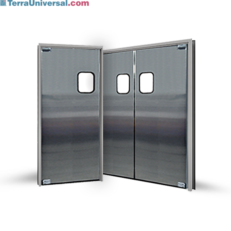 High traffic doors have unique, sleek and tough stainless steel designs