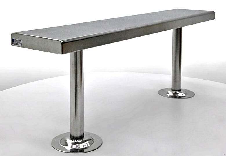 Solid Top Floor Mounted Stainless Steel Gowning Bench | 1530-15-2 displayed