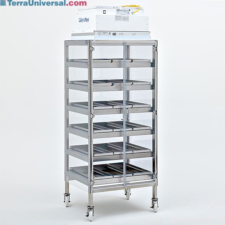Stainless steel storage cabinet featuring a HEPA filter for efficient particle removal  |  9130-03A displayed