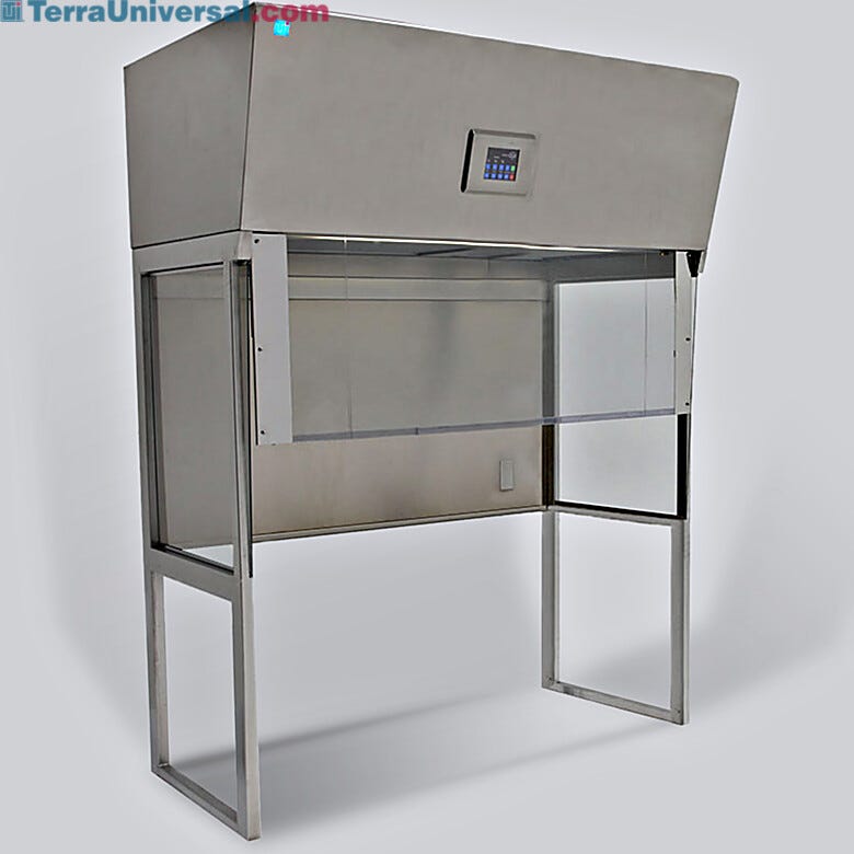 Vertical laminar flow hood provides a unidirectional flow of HEPA-filtered air to meet ISO 5 particle rquirements (5-foot stainless steel model shown) | 2001-31C displayed