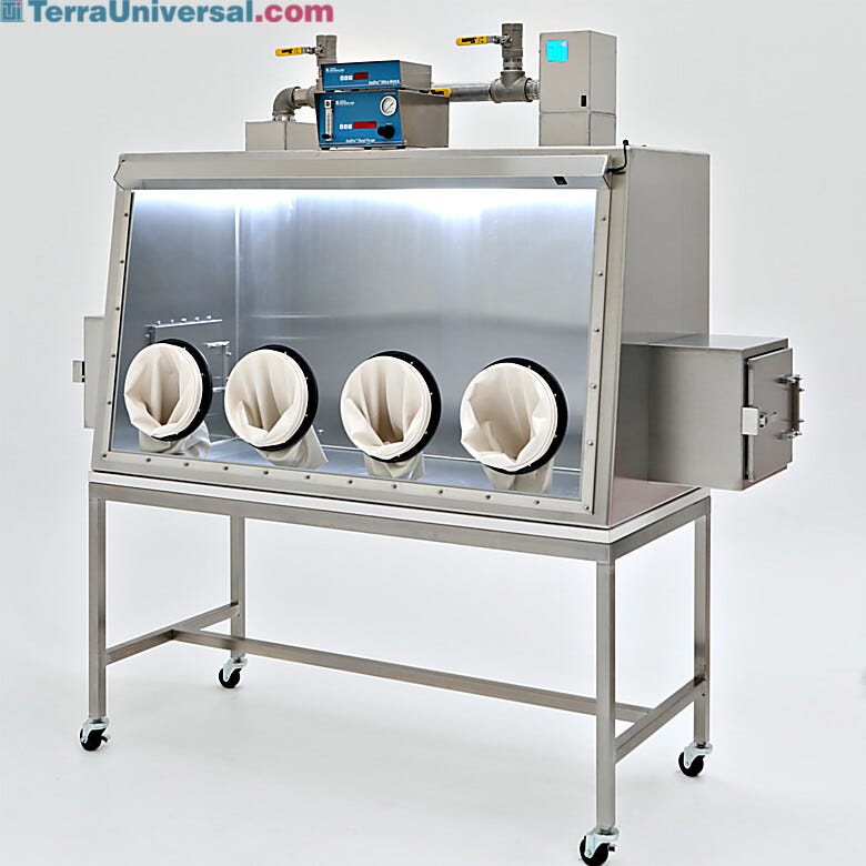 ISO 5 BioSafe® stainless steel glove box for Live Biotherapeutic Products (LBPs) features open/closed loop ULPA filtration and automatic nitrogen gas purge syst | 9670-64C displayed