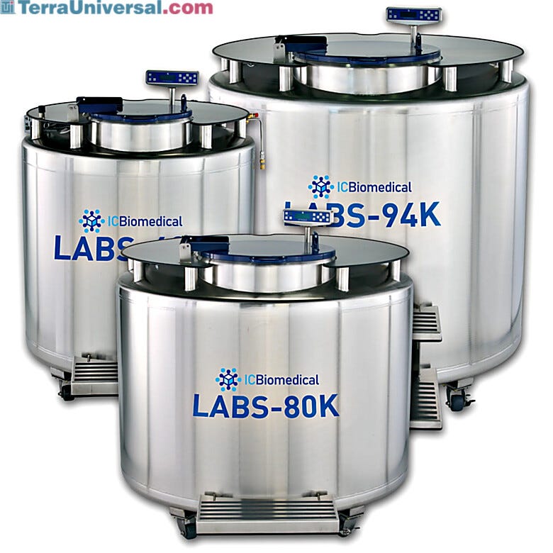 Available in four capacity sizes, models feature a single pivot turntable, a stainless steel table top for efficient LN2 storage in vapor or liquid phase | 6900-PP-03 displayed