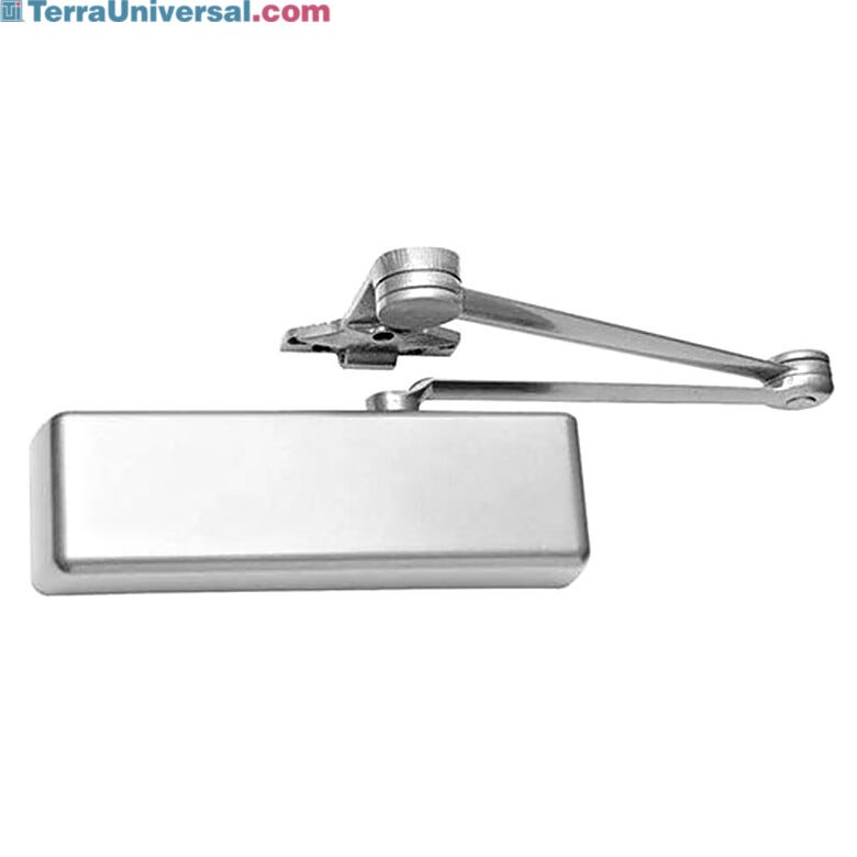 The Spring Cush-N-Stop arm offers extra cushioning at the stopping point and limits door swing to a predetermined angle, providing a high level of control and  |  5050-06 displayed