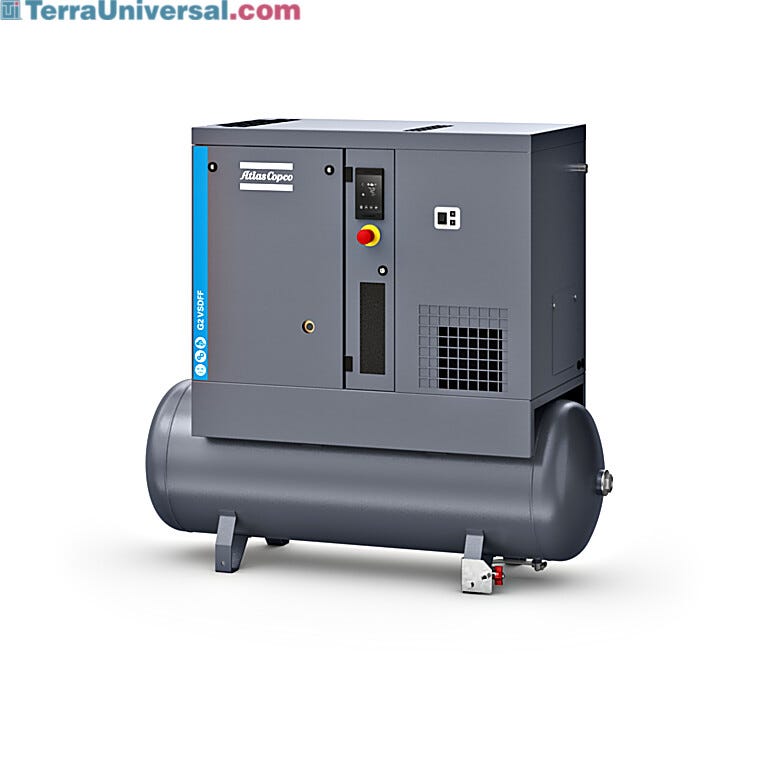 The Atlas Copco G2 VSD is an air-cooled, single-stage, oil-injected screw compressor equipped with Variable Speed Drive technology  |  6800-PP-04 displayed