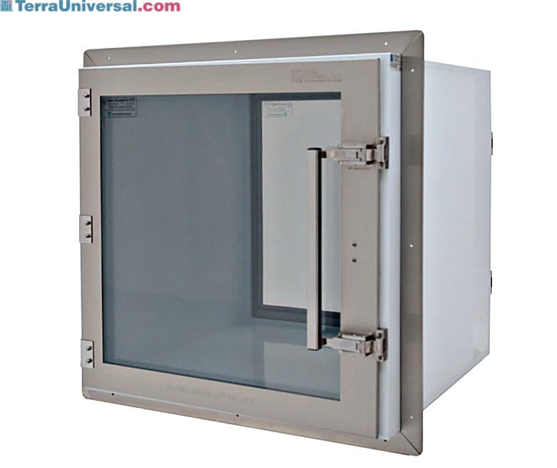 Polypropylene pass-through chamber with non-dissipative PVC viewing windows.  |  1992-27D displayed