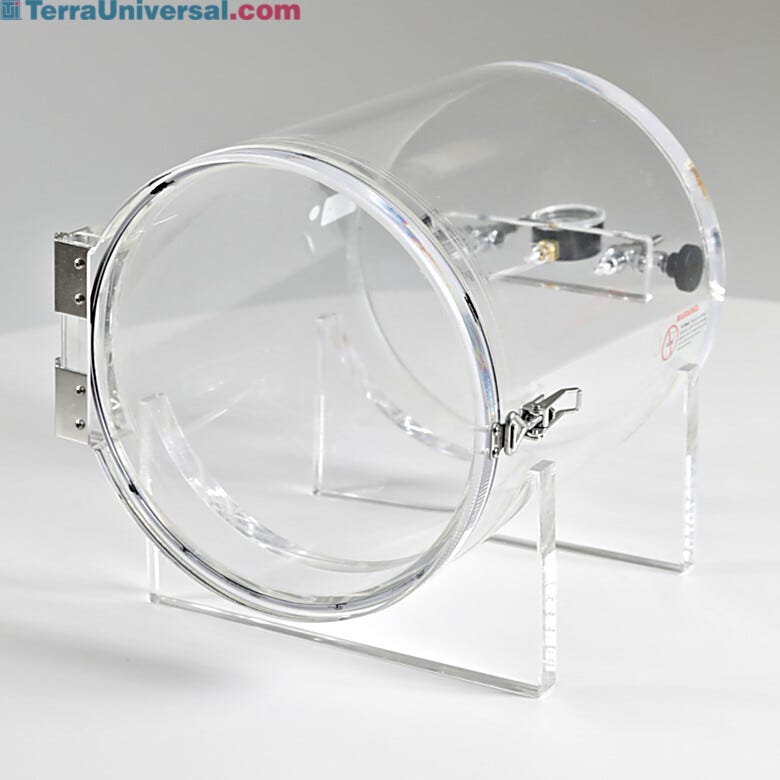 Clear Plexiglass cylindrical vacuum chamber with hinged side access  |  5235-71 displayed