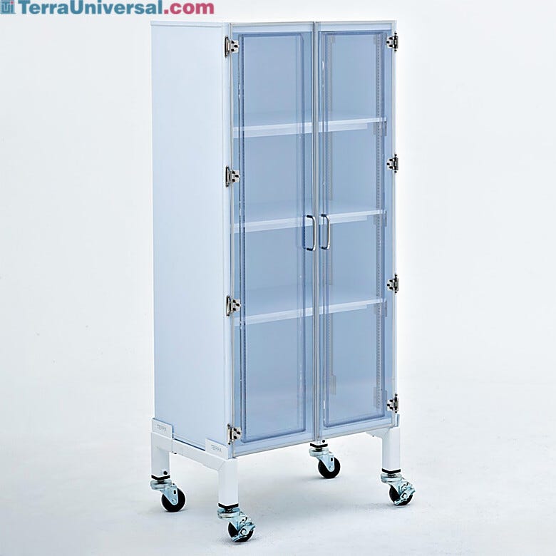 Cleanroom storage cabinet designed with polypropylene for chemical resistance in applications requiring corrosive material storage  |  4102-18A displayed