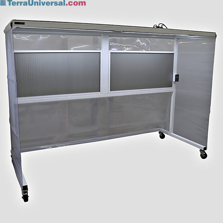 Portable horizontal CleanBooth, three-sided Softwall enclosure and polypropylene ceiling, laminar flow of HEPA-filtered air and castered frame with locking brak  |  1870-21 displayed