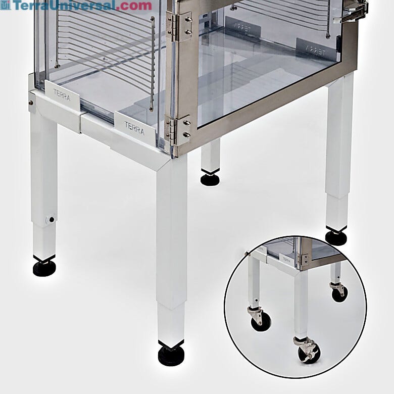 Stainless Steel and powder-coated steel stands adjust to fit cabinets, desiccators and cleanroom equipment of any size.  |  1609-20 displayed