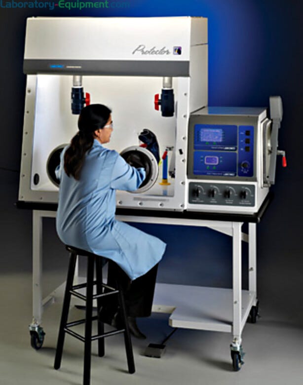 Fiberglass or stainless steel Protector Combination Glove Boxes for use with hazardous or contamination-sensitive materials (shown with optional stand)  |  3644-15 displayed