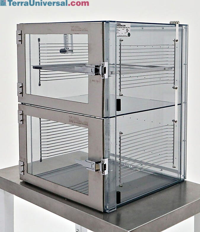 Terra’s two chamber SDPVC IsoDry Desiccator cabinet provides key performance improvements for your most critical humidity requirements | 3950-10D displayed