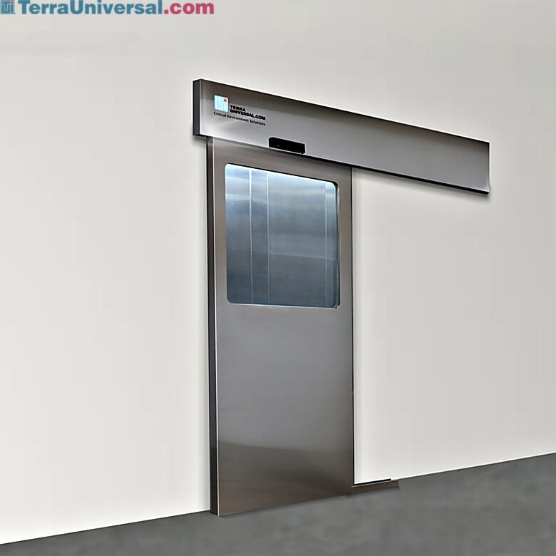 Stainless steel half view right sliding pre-hung automatic door  |  5556-13-RS displayed