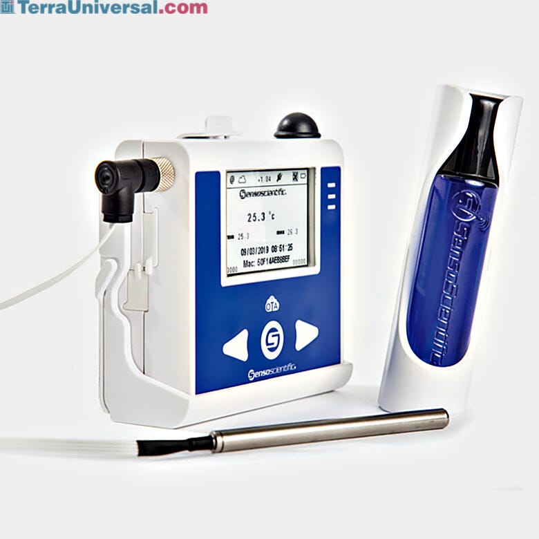 Single temperature sensor by SensoScientific® records temperatures as low as -200°C and is used for monitoring glycol conditions to maintain vaccine efficacy.  |  6607-12 displayed