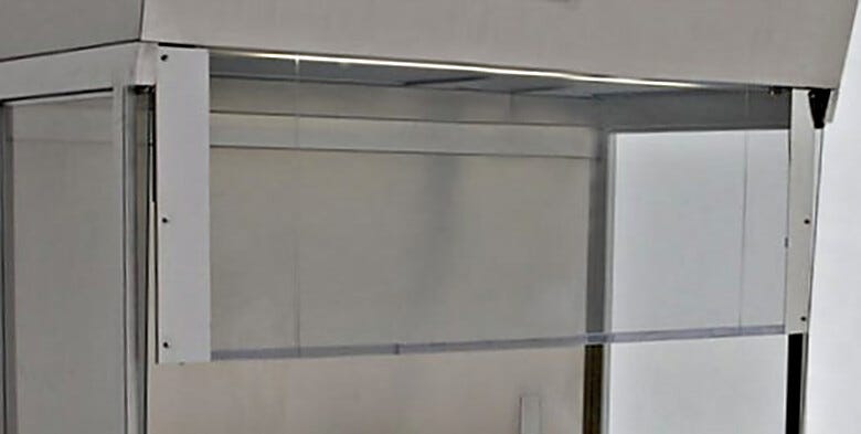Motorized sash shields user from direct exposure to exhaust air  |  9207-04 displayed