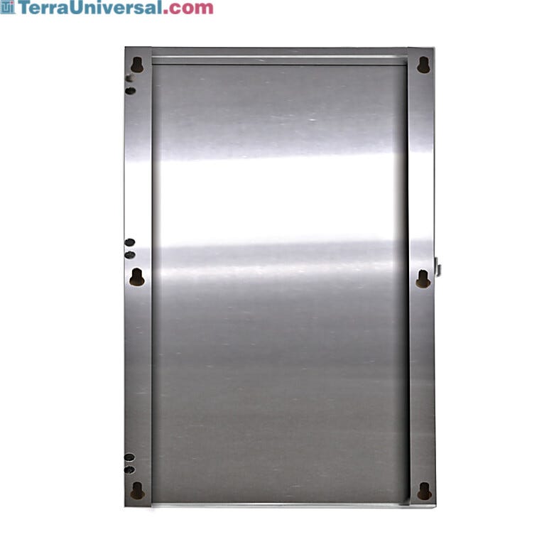 Stainless steel mounting panel for BioSafe® safety glasses holder allows housing to lift off for thorough cleaning  |  4949-04 displayed